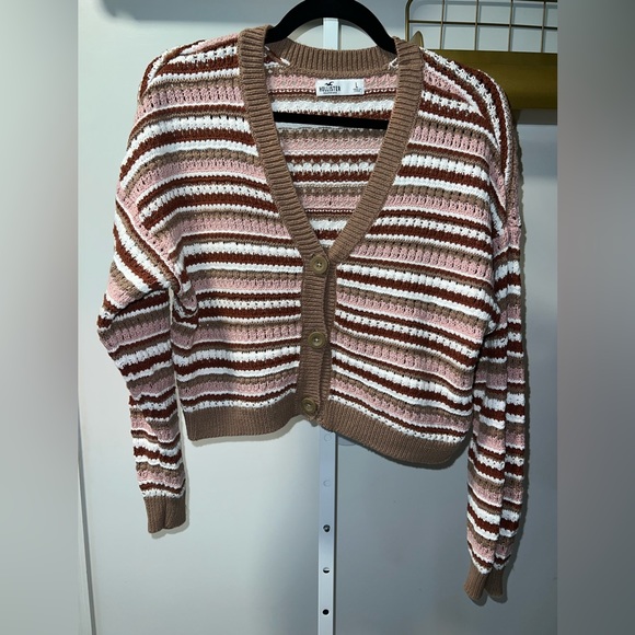 Size Large Hollister V-Neck Button Up Stripe Crop Sweater - Picture 2 of 8